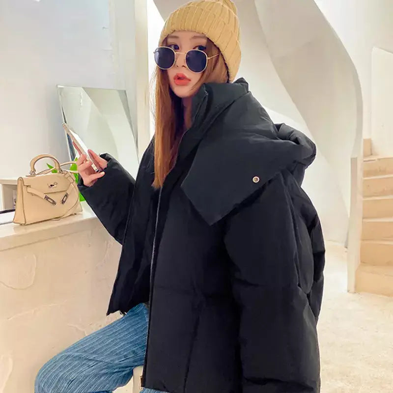 Jaqueta Feminina Parka Down Plumas de Ganso - Preto